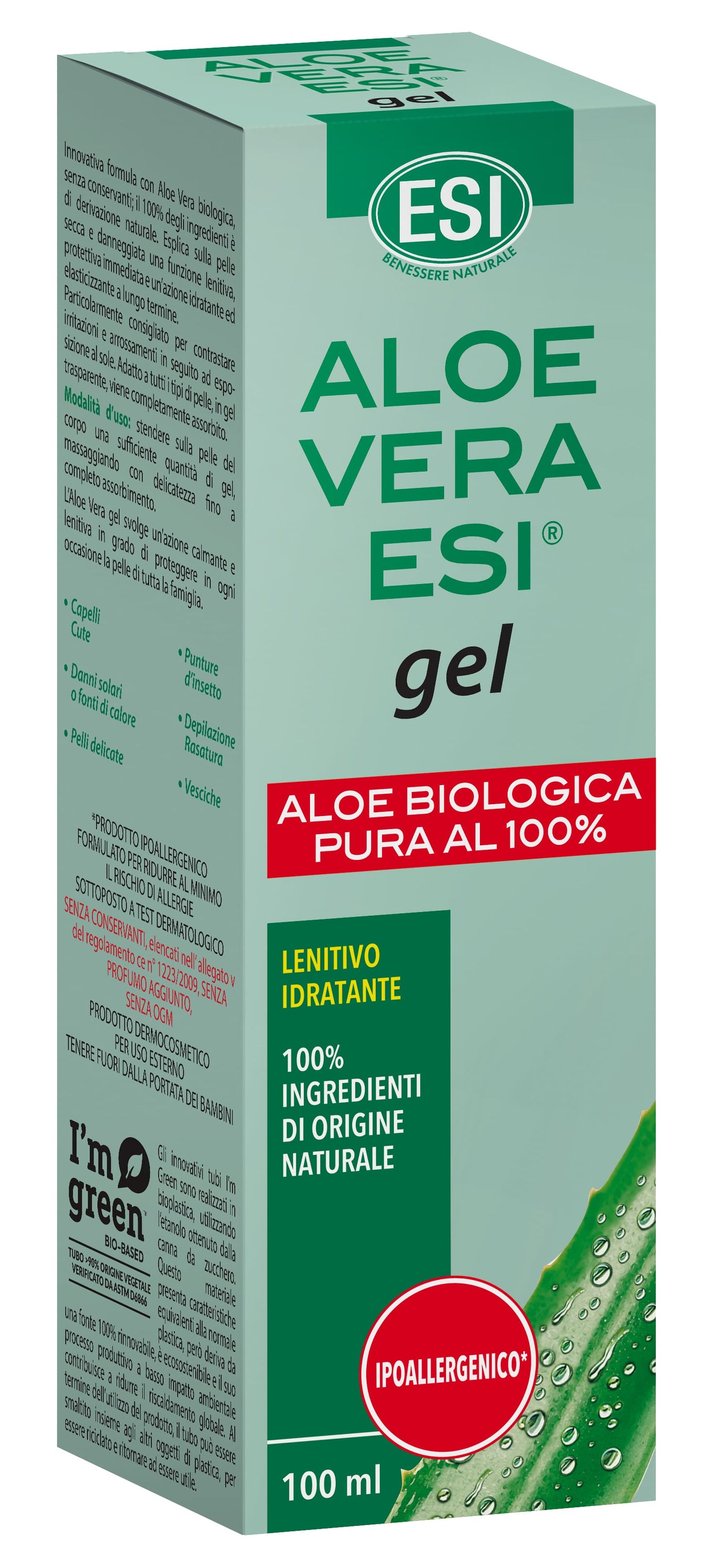 ESI Aloe Vera Organic, Gel, 100% Pur, 100 ml