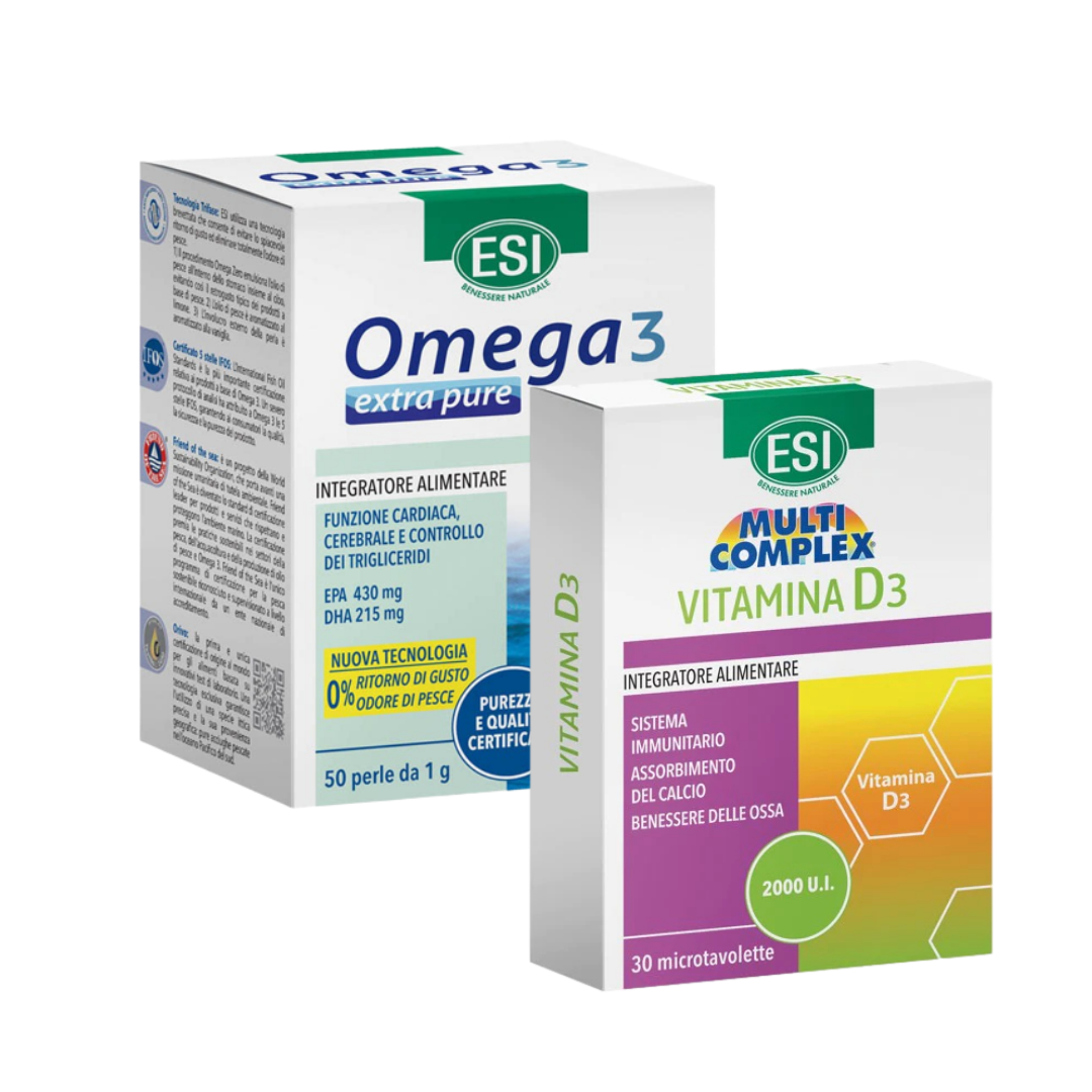 ESI Pachet Vitalitate: Omega 3 Extra Pure x 50 capsule si Vitamina D3 2000 UI - Reducere 10%