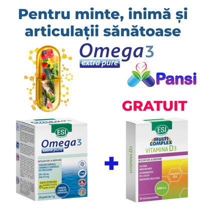 ESI Pachet Vitalitate: Omega 3 Extra Pure x 50 capsule si Vitamina D3 2000 UI - Reducere 10%